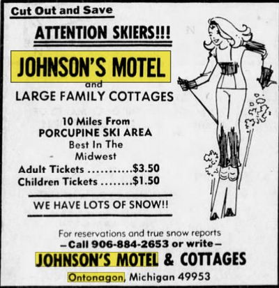 Superior Shores Resort (Johnsons Motel & Resort) - Feb 1973 Ad